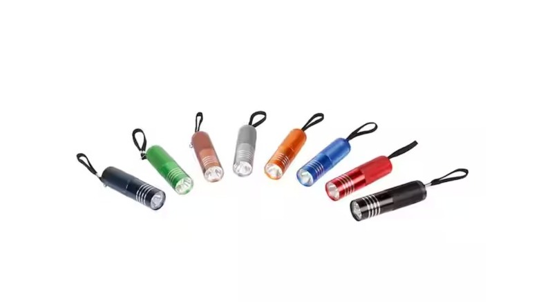 Set of eight colorful mini flashlights with wrist straps