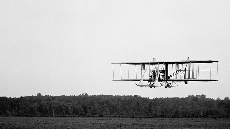 View of the first-ever airplane in flight