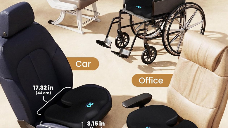 The Everlasting Comfirt seat cushion placed on top of several types of chairs