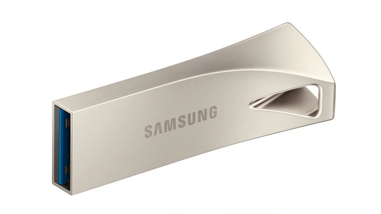Samsung USB thumbstick over a white background