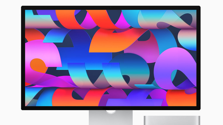 Apple Studio Display next to a Mac Studio on a white background