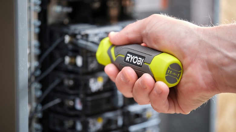 closeup of Ryobi multibit screwdriver in action