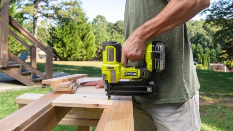 building a wood structure with Ryobi brad nailer