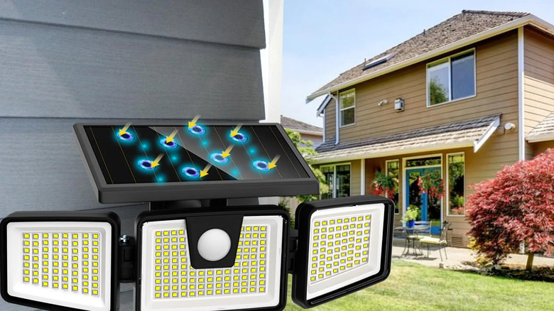 Ameritop Solar Outdoor Lights on a house wall.