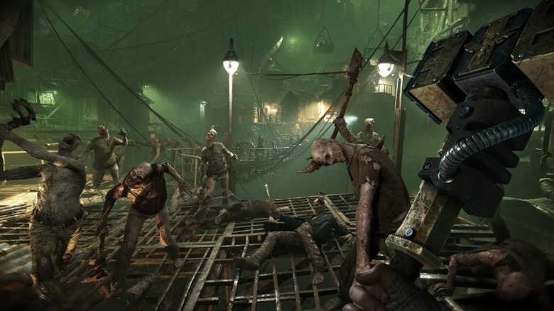 Screenshot from "Warhammer 40,000: Darktide" showing enemies attacking the player
