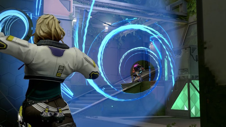 Screenshot from "Valorant" showing a character using a skill against an enemy character