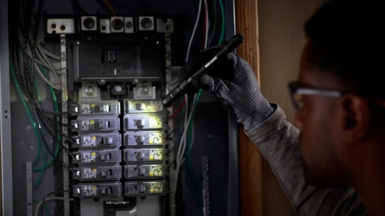 inspecting fuse panel with Braun light