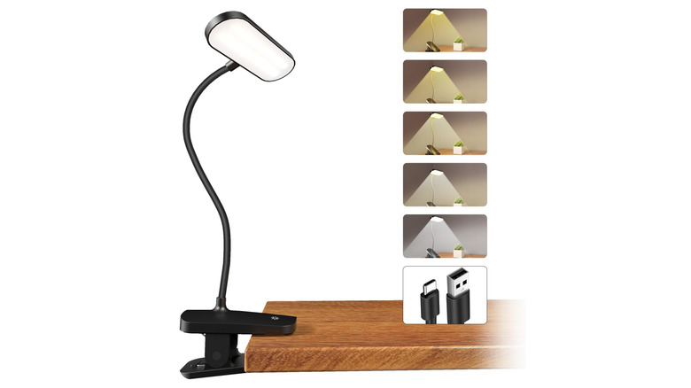LED clip-on lamp connected to a table