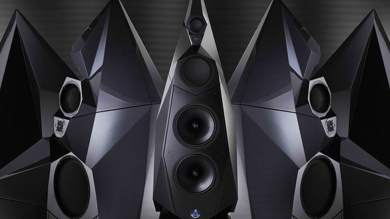 Three Avalon Acoustic Tesseract speakers in a row