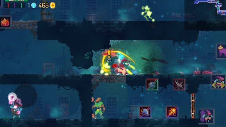 The prisoner navigating a stage in Dead Cells