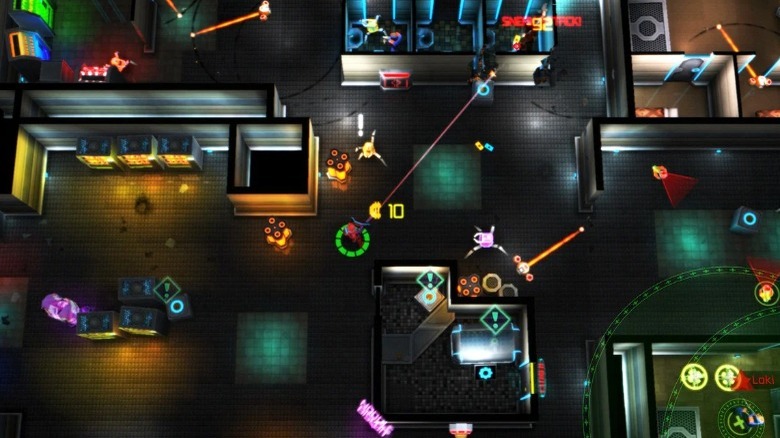 A battle scene in Neon Chrome