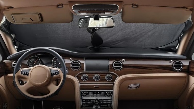 Car interior with EcoNour sunshades attached to the windscreen.