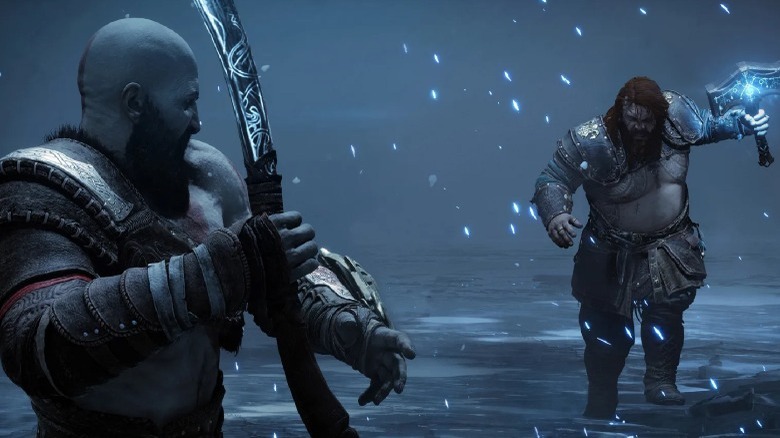 Kratos fighting Thor in God of War