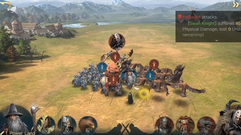 Gandalf fighting against a series of orcs with his allies