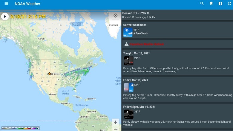 NOAA Weather App displaying U.S. weather conditions