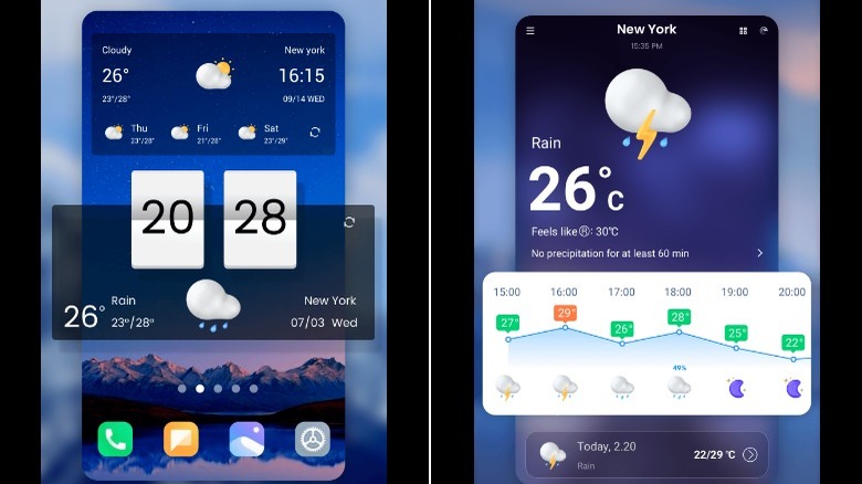 Weather app screenshots on smartphone