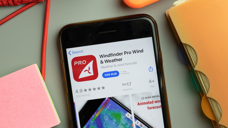 Windfinder pro app displayed on smartphone