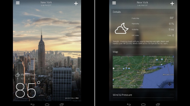 Yahoo Weather app screenshots on smartphone