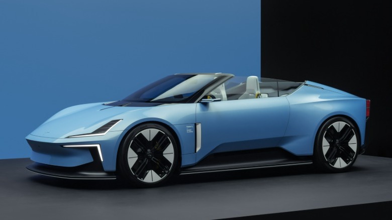 A Blue Polestar 6 on display.