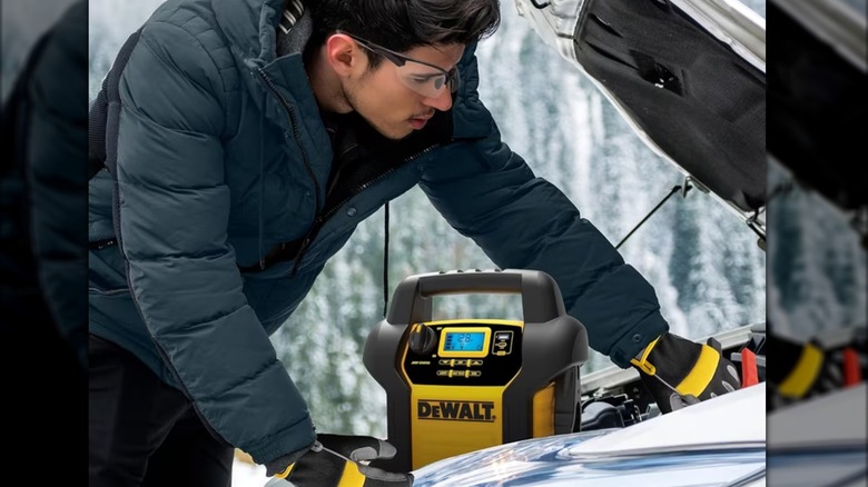 jump starting car during winter with DeWalt starter