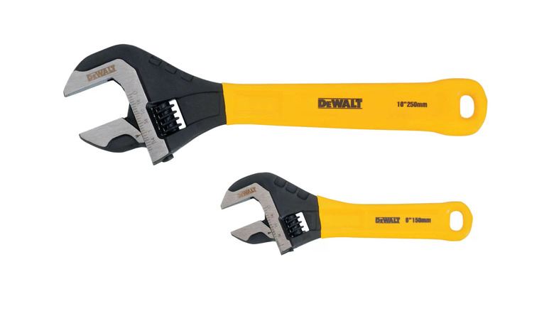 Two DeWalt adjustable wrenches against a white background