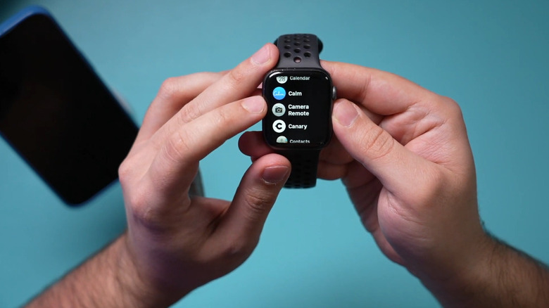 An Apple Watch with the camera remote feature