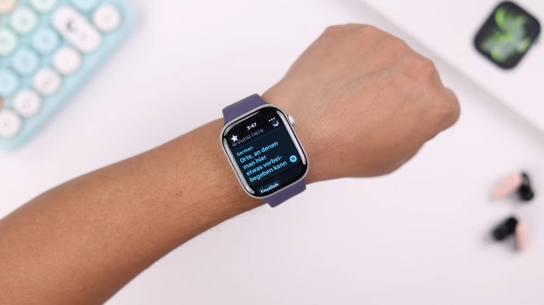 Person using the Apple Translate app on their Apple Watch