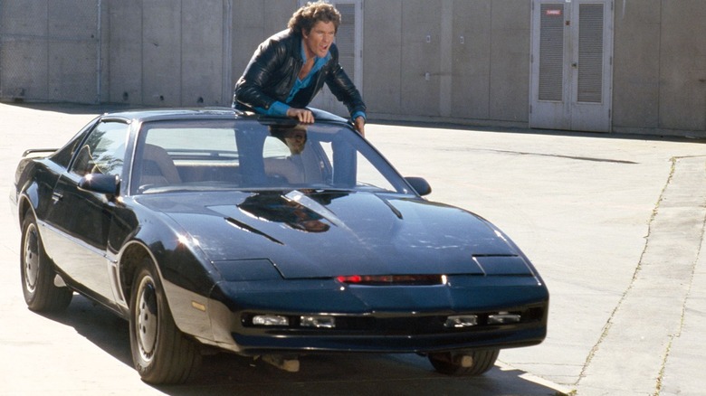 Michael standing up inside KITT in "Knight Rider"