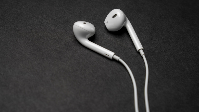 A pair of white wired earpods