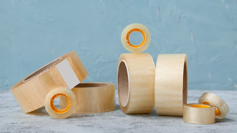rolls of adhesive tape on a table