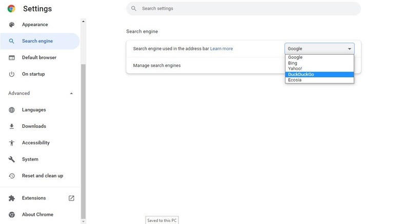 Change search engine in Chrome