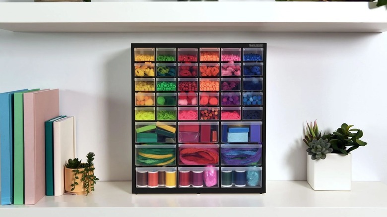Black & Decker 39-Drawer Organizer with craft supplies in it