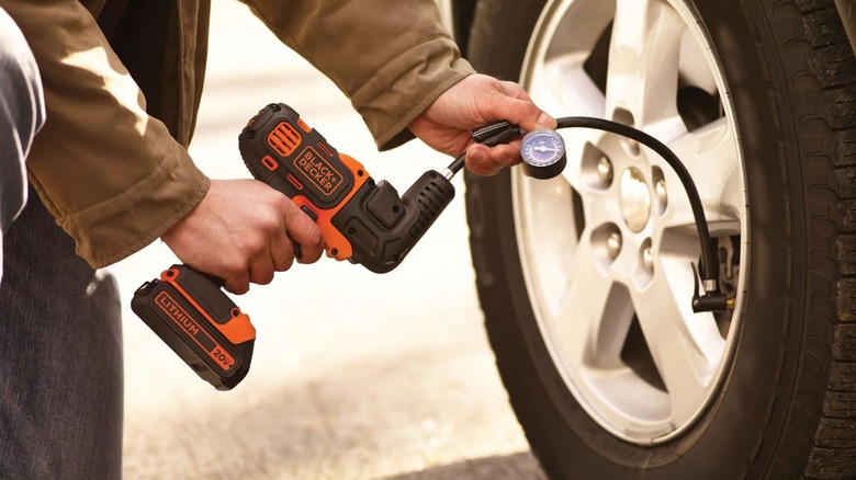 Black & Decker Matrix Inflator Attachment on a drill