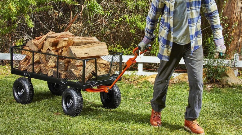 pulling utility cart in yard