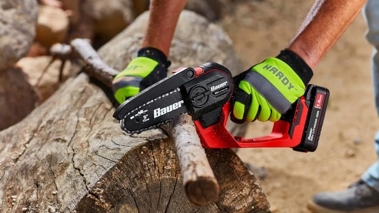 cutting branch with Bauer pruning saw