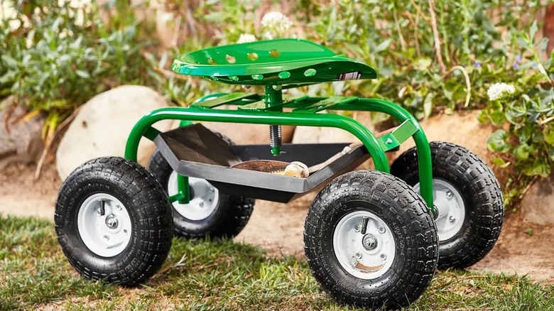 rolling work seat in garden