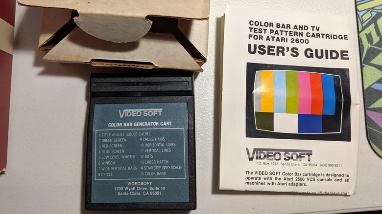 The cartridge, box, and instructions for the Atari 2600 Color Bar Generator