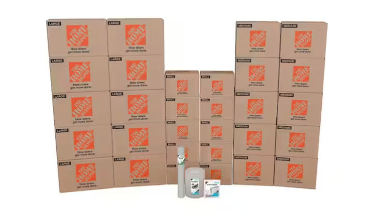 The Home Depot 30 Box Apartment Moving Kit on display