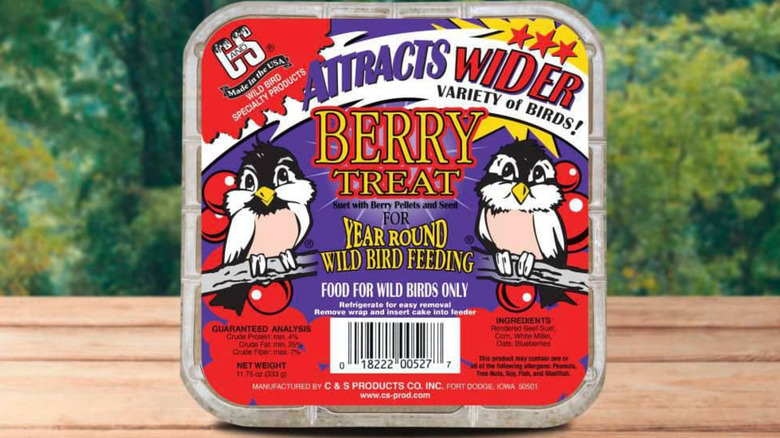 A C and S Products Wild Bird Suet on a table outside.