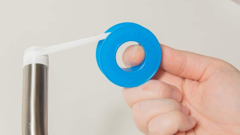 Harvey Thread Sealing PTFE Plumber's Tape used on a metal pipe.