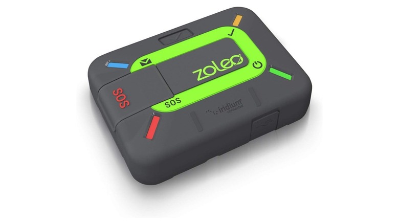 Stock photo of a black rectangular device with Zoleo branding
