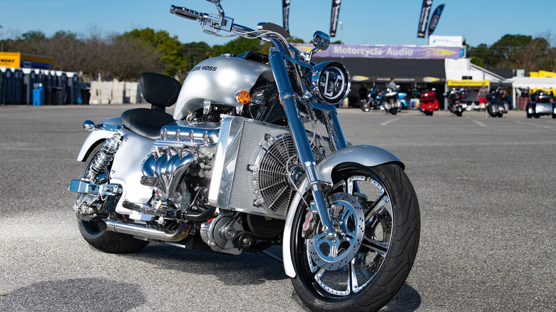 Boss Hoss Cruiser Bike parked in a parking lot