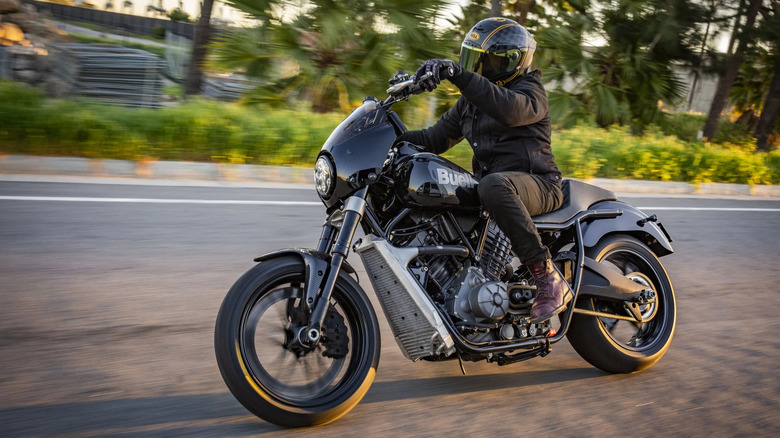 Person riding a Buell Super Cruiser Concept motorcycle on a street