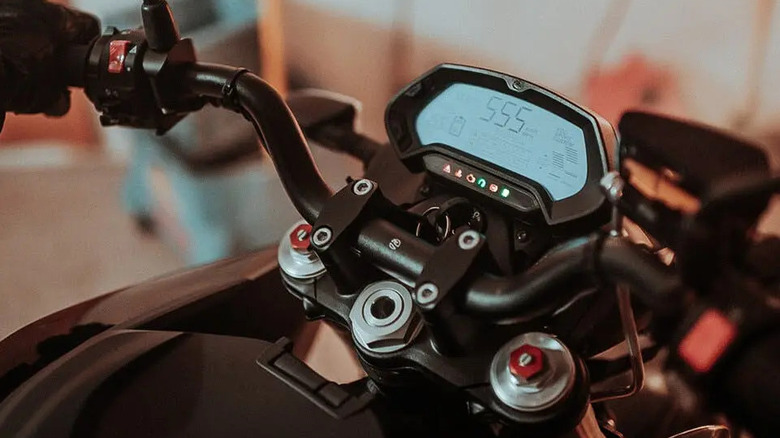 View of Zero Motorcycle handlebars and screen