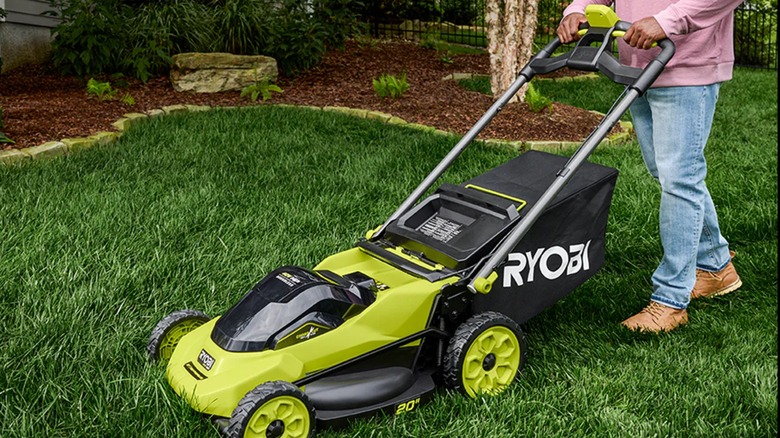 mowing lawn with Ryobi mower