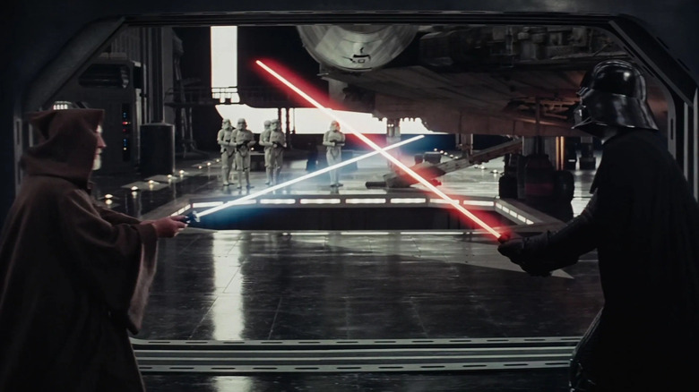 Obi-wan and Darth Vader lightsaber fighting