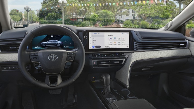 Driver's-seat view of the interior of a Toyota Camry
