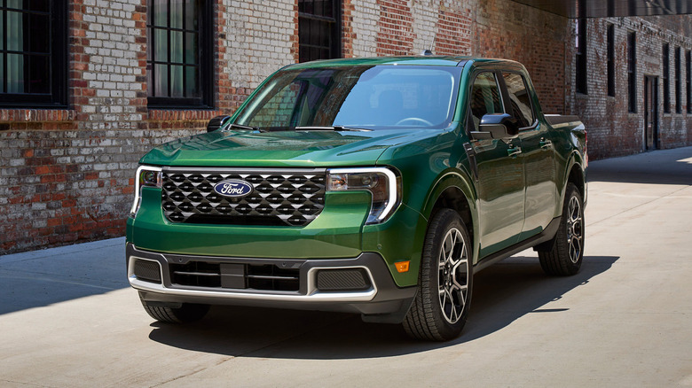 A side on shot of a green 2025 Ford Maverick