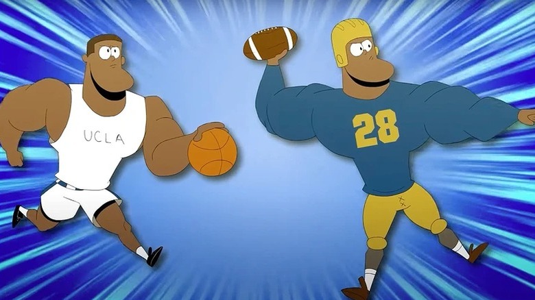 Two black cartoon characters playing sports