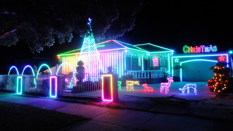 A house decorated with Christmas lights